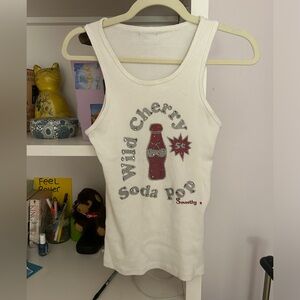 White Beater Tank Wild Cherry Soda Pop, rhinestone and glitter print